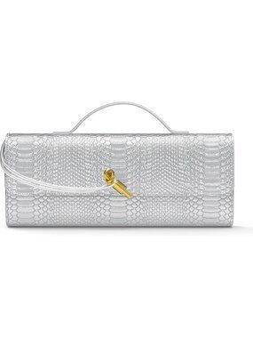 〽️Women's Silver Woven Leather Suede Evening Clutch Crossbody Bag Formal Handbag